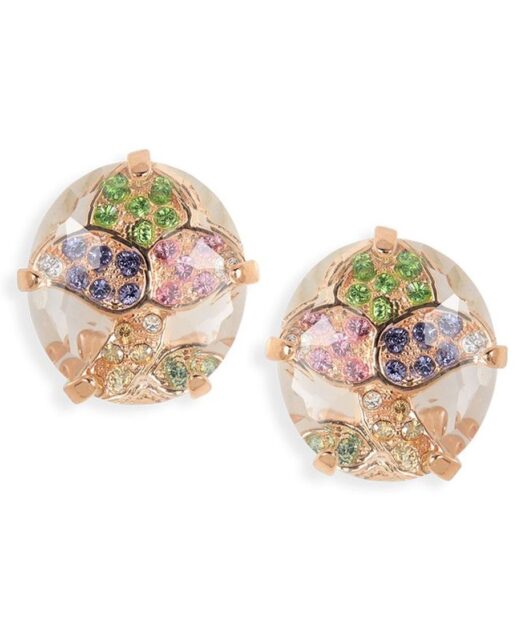Pendientes oro rosa con hojas de colores de plata con Swarovski Elements