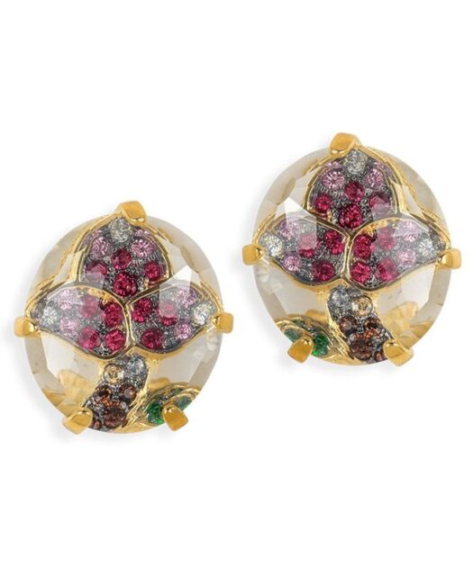 Pendientes redondos con transparencias de plata bañada en oro amarillo con Swarovski Elements de colores