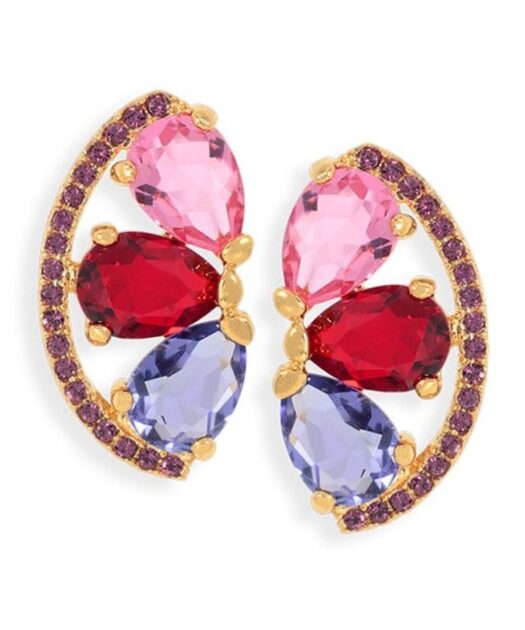 Pendientes rosas con tres cristales Swarovski de plata de ley