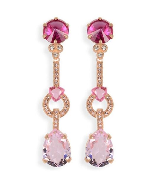 Pendientes rosas, morados y malvas de plata bañada en oro rosa