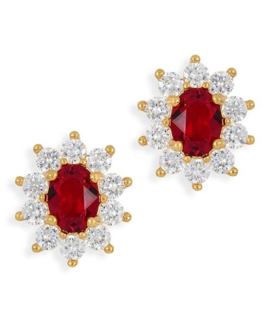 Pendientes roseta en oro con cristal rojo de Swarovski fabricados en plata