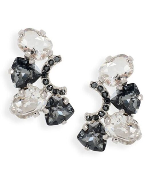 Pendientes Swarovski blancos y negros de plata de ley rodinada
