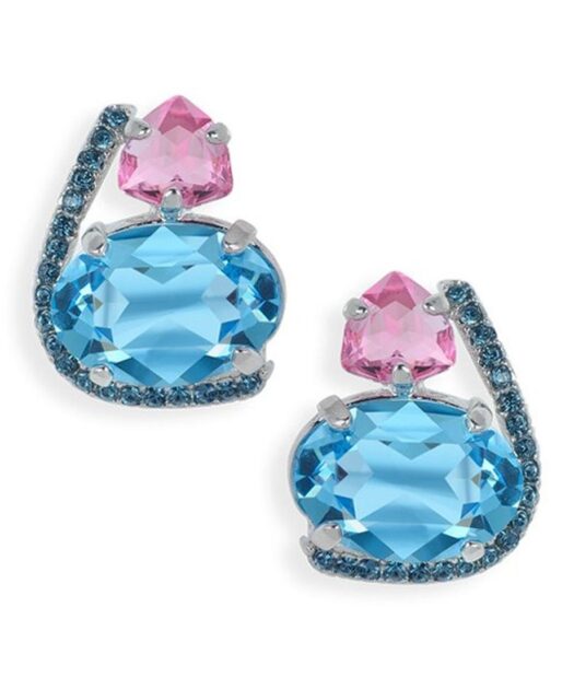 Pendientes Swarovski Crystal azules y rosas de plata de ley