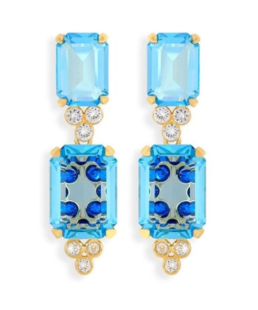 Pendientes transparencias azules de plata bañada en oro amarillo con cristales Swarovski