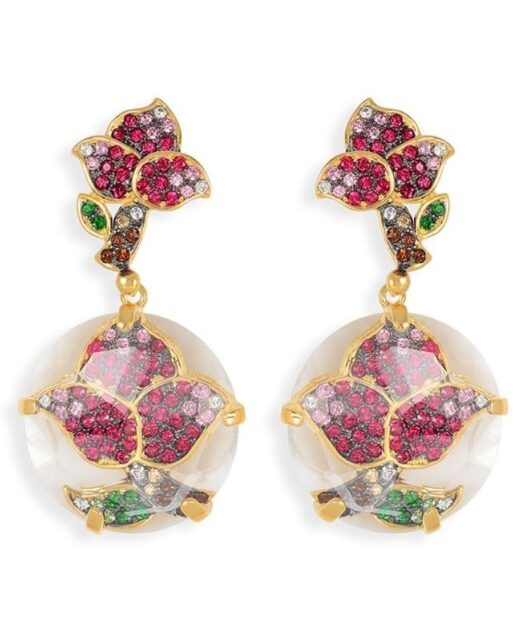 Pendientes transparencias flores rojas con cristales Swarovski en plata de primera ley