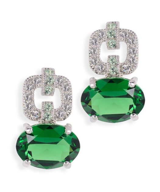 Pendientes verdes cristal de plata de primera ley rodinada