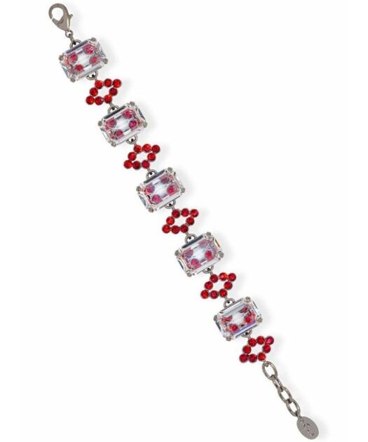 Pulsera con transparencias de plata rodinada montada con Swarovski Elements granates y blancos