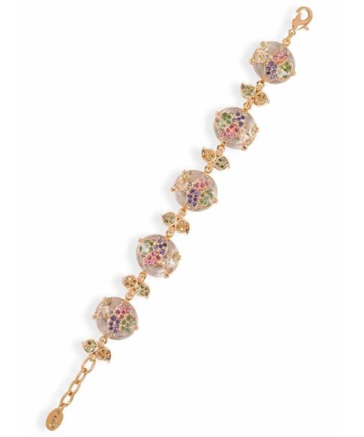 Pulsera de hojas con transparencias de plata bañada en oro rosa con Swarovski Elements de colores