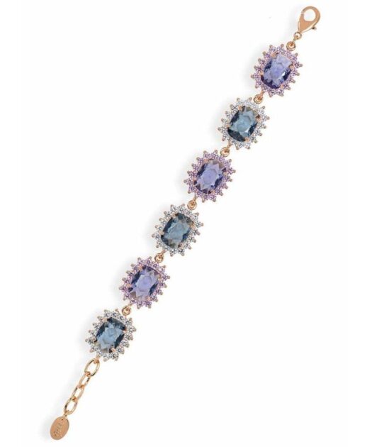 Pulsera oro rosa con rosetas fabricada en plata con cristal Swarovski