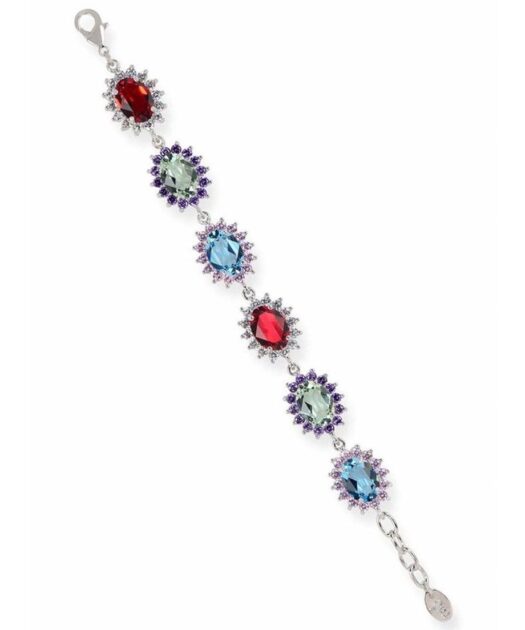Pulsera rosetas de colores en plata de ley rodinada con cristal Swarovski