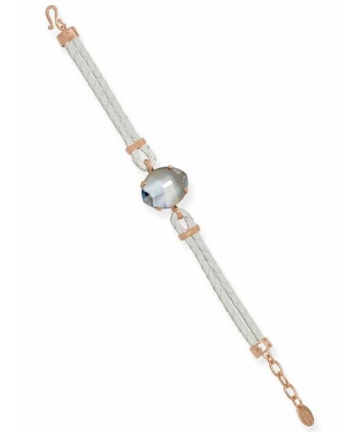 Pulsera cuero blanco con Swarovski en plata con un baño de oro