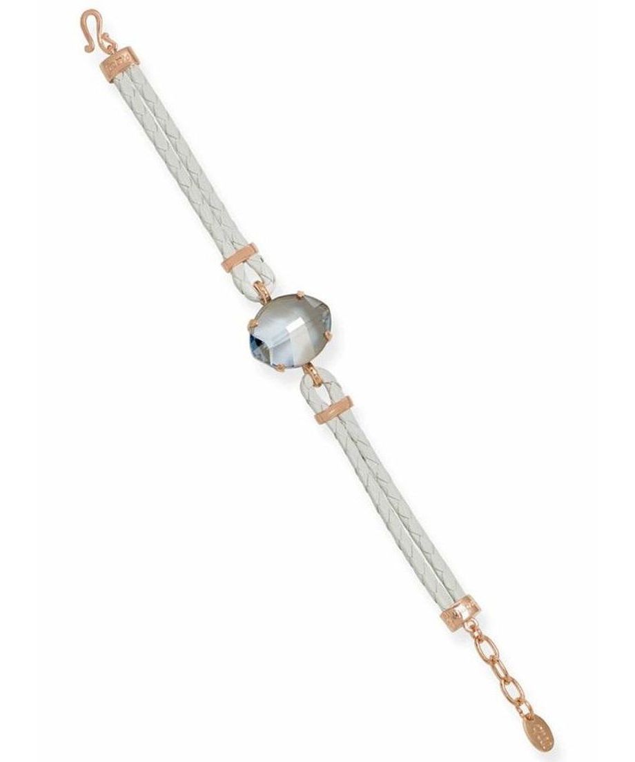 Pulsera cuero blanco con Swarovski en plata con un baño de oro Pulsera cuero blanco con Swarovski en plata con un baño de oro
