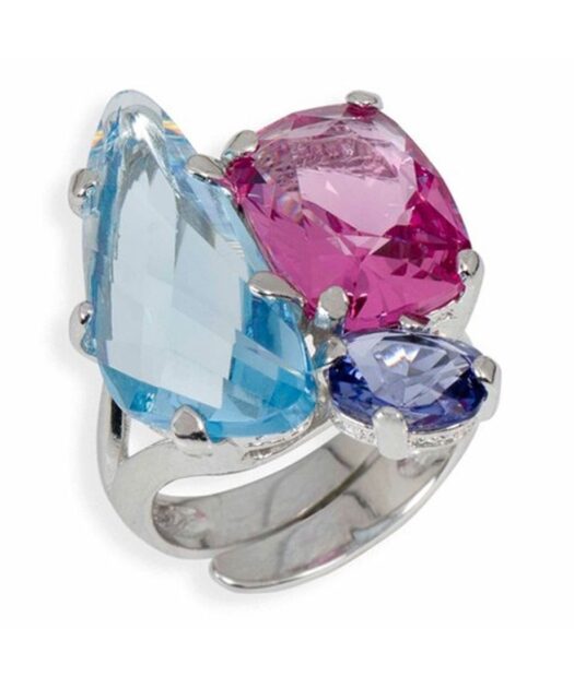 Anillo azul, violeta y morado de plata rodinada con cristales Swarovski