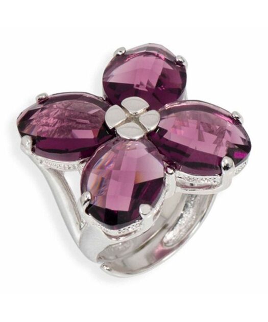 Anillo con cristales Swarovski morados de plata de ley rodinada