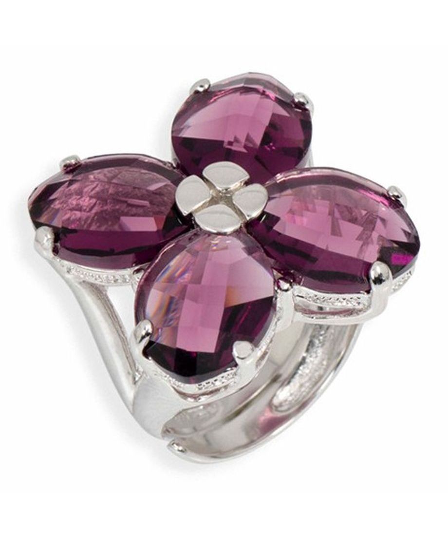 Anillo con cristales Swarovski morados de plata de ley rodinada Anillo con cristales Swarovski morados de plata de ley rodinada