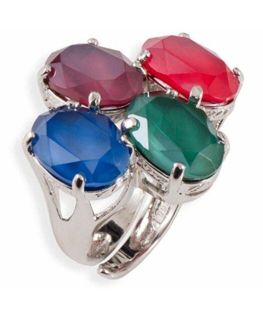 Anillo con Swarovski Elements mate de cuatro colores en plata rodinada