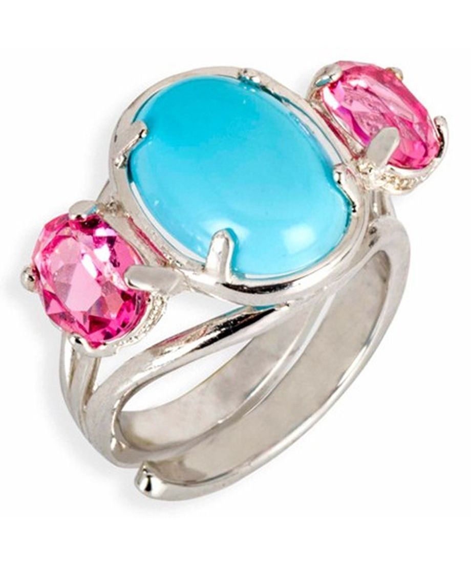 Anillo con turquesa y cristales rosas de plata de ley rodinada Anillo con turquesa y cristales rosas de plata de ley rodinada