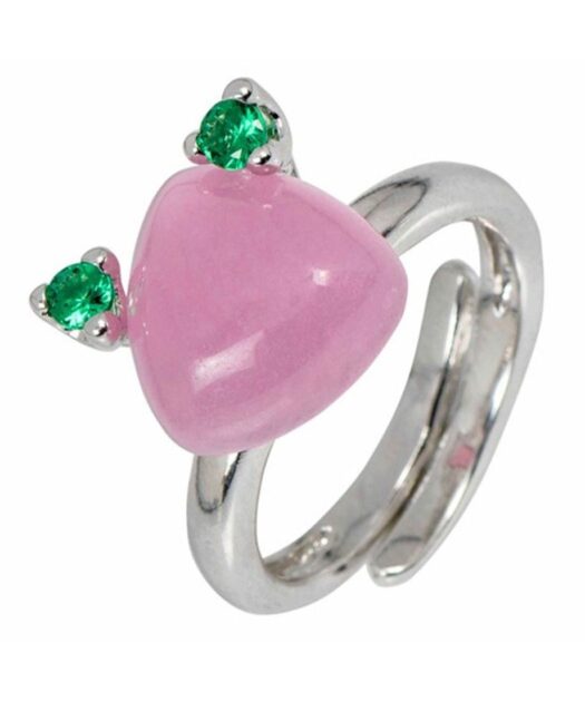Anillo de jade rosa en plata rodinada con cristales Swarovski