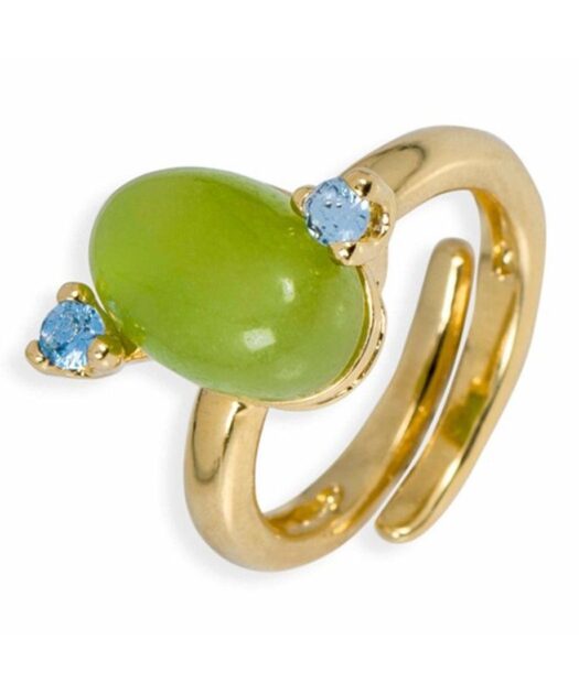 Anillo de jade verde fabricado en plata de ley con baño de oro amarillo