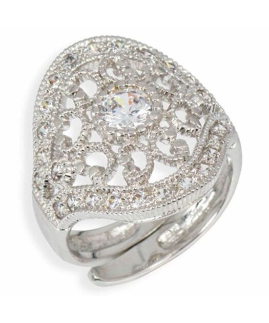 Anillo de novia fabricado en plata rodinada con cristales Swarovski