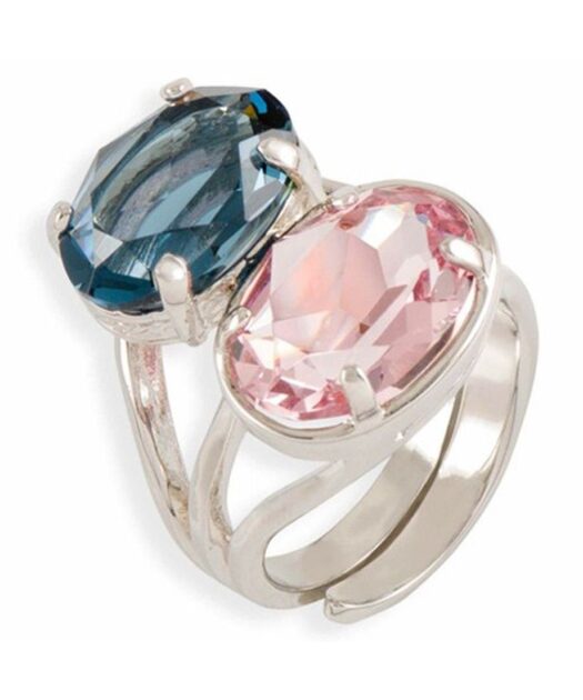 Anillo de plata azul y rosa con Swarovski Elements