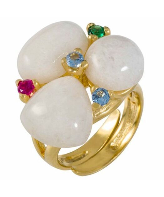 Anillo dorado con jade blanco de plata de ley bañada en oro amarillo