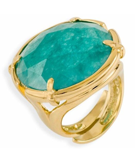 Anillo dorado con piedra de jade de color azul en plata de ley