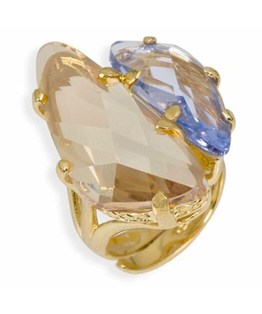 Anillo dorado y violeta de plata bañada en oro con cristales Swarovski