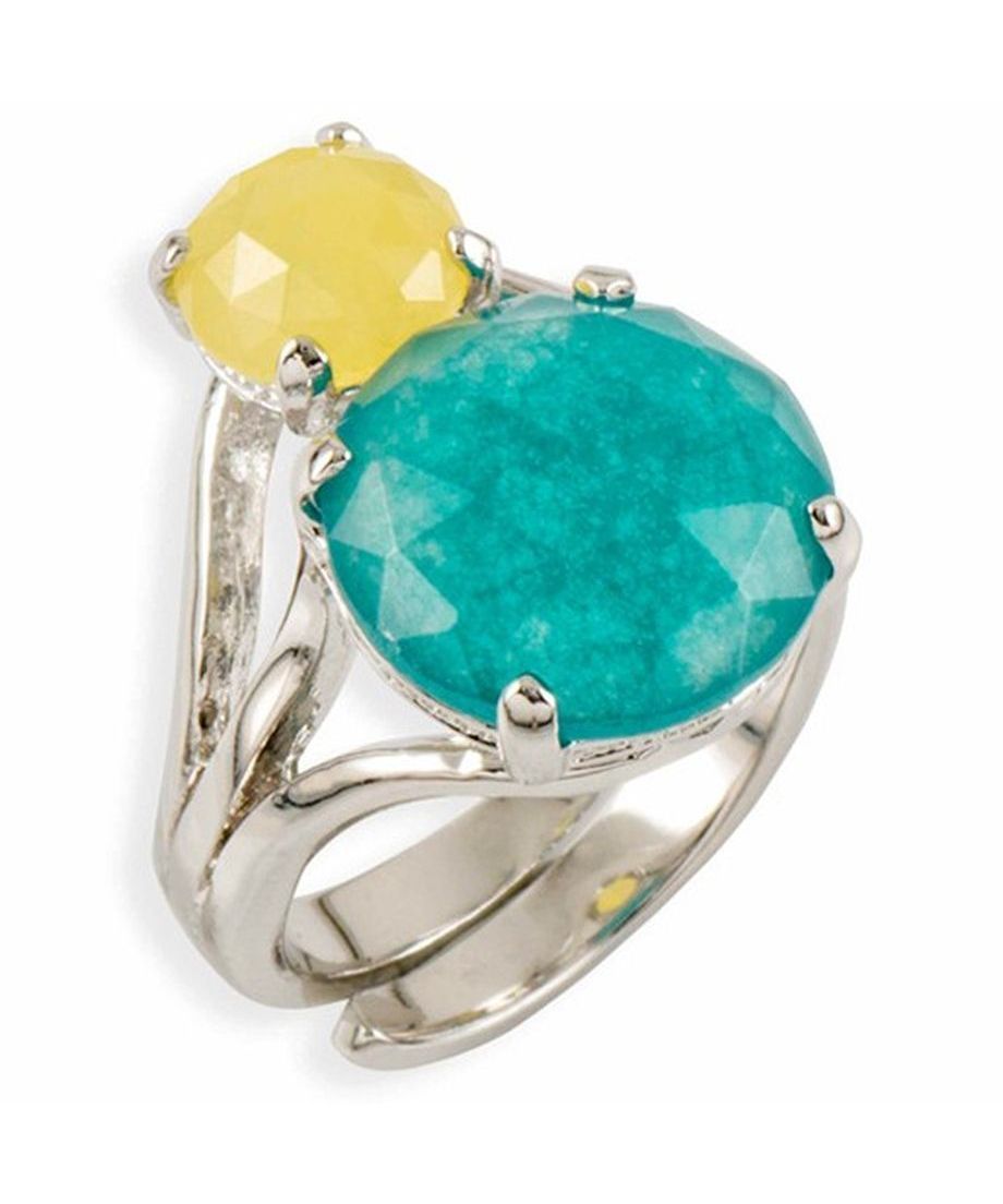 Anillo dos piedras redondas jade de plata de primera ley