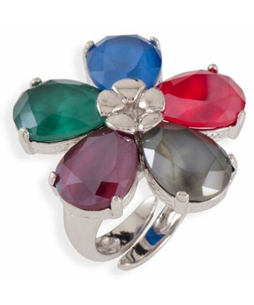 Anillo flor de cinco pétalos Swarovski Elements en plata de ley rodinada