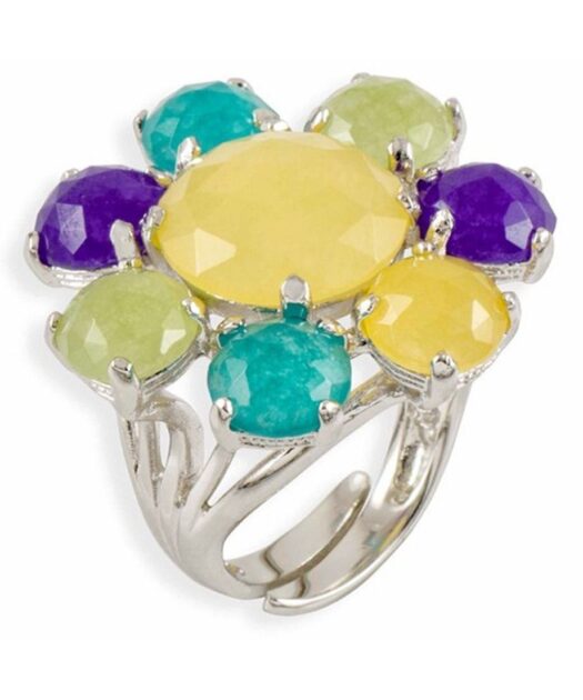 Anillo flor jade multicolor de plata de primera ley rodinada