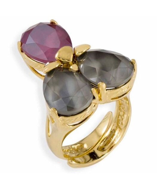 Anillo gris y morado de plata de ley bañada en oro amarillo con Swarovski