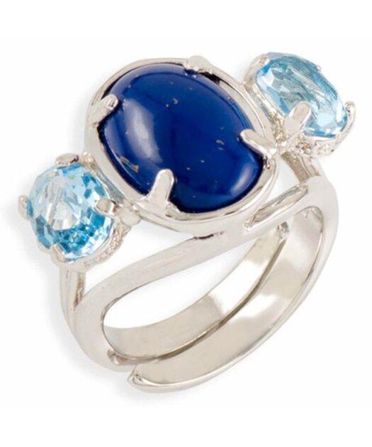 Anillo lapislázuli con cristales azules de plata de ley rodinada