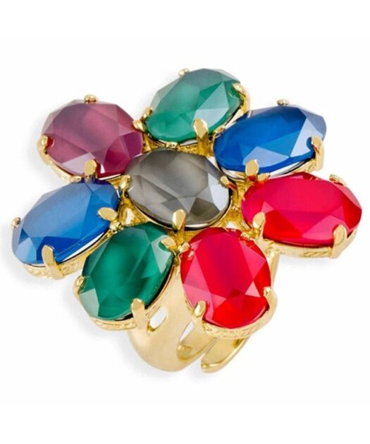 Anillo oro amarillo con flor de colores en plata de ley montados con Swarovski Elements