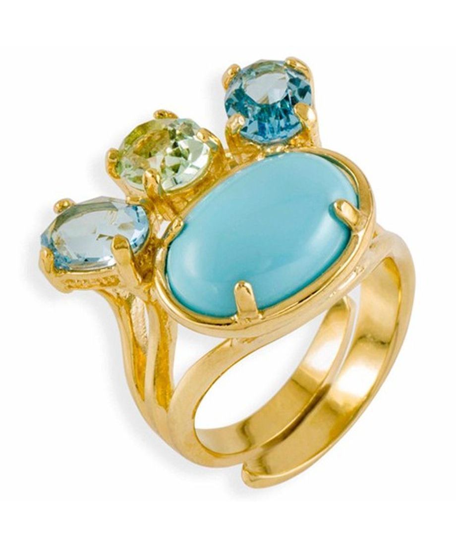Anillo oro amarillo con turquesa y Swarovski Elements de plata de primera ley Anillo oro amarillo con turquesa y Swarovski Elements de plata de primera ley