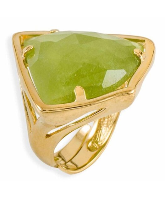 Anillo oro amarillo y jade verde fabricado en plata de primera ley