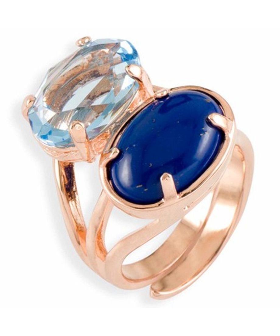 Anillo oro rosa con lapislázuli y Swarovski de plata de primera ley Anillo oro rosa con lapislázuli y Swarovski de plata de primera ley