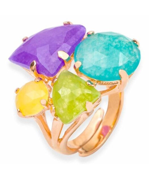 Anillo oro rosa jade multicolor de plata de primera ley