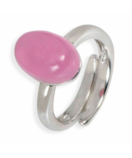 Anillo ovalado de jade rosa en plata de ley rodinada