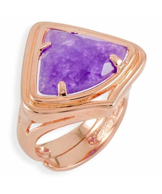 Anillo piedra de jade morada de plata bañada en oro rosa