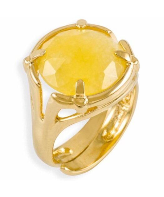 Anillo piedra jade amarilla de plata bañada en oro de primera ley