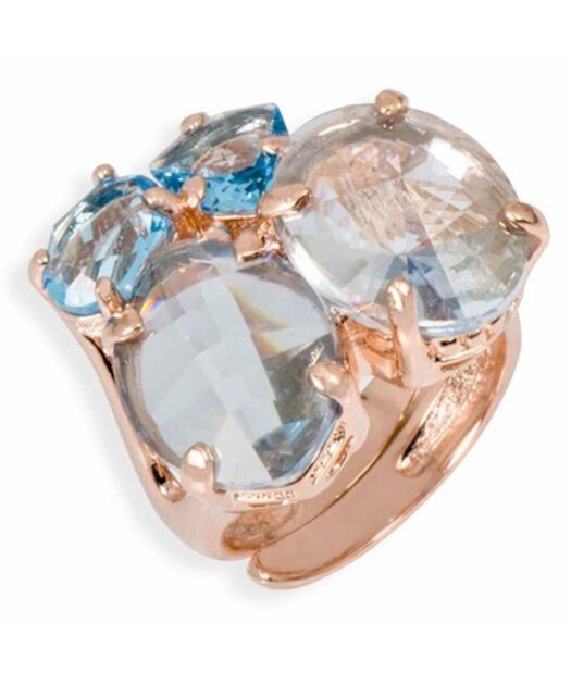 Anillo plata con baño de oro rosa y cristales Swarovski azules y grises