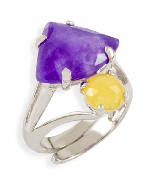Anillo plata con jade amarillo y morado de plata de ley rodinada