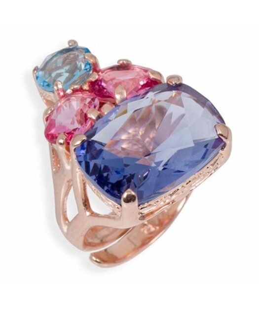 Anillo rosa con cristales Swarovski de plata de primera ley bañada en oro