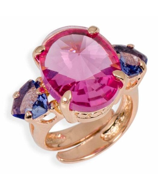 Anillo rosa y violeta de plata con cristales Swarovski