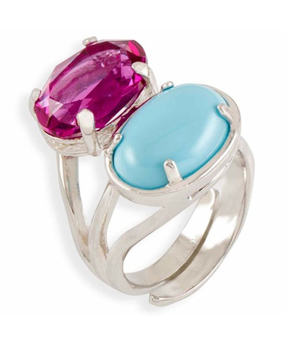 Anillo turquesa con cristal fucsia de plata de ley rodinada Anillo turquesa con cristal fucsia de plata de ley rodinada