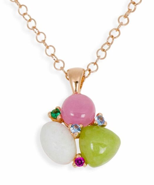 Colgante con piedras de jade verdes, blancas y rosas de plata de ley