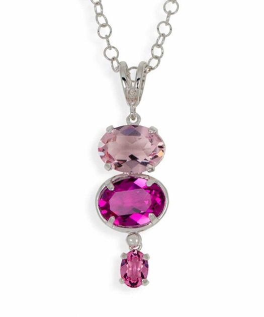 Colgante de plata con cristales rosas y fucsias de plata de ley bañada en rodio
