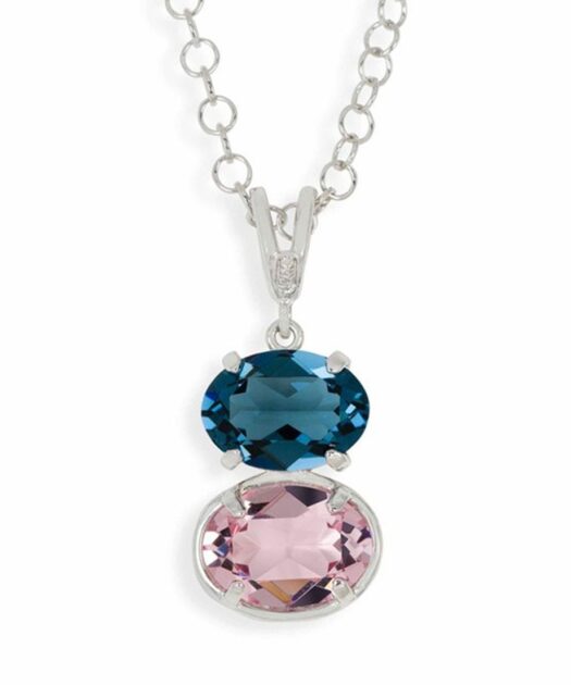 Colgante de plata con cristales verdes y malvas Swarovski y cadena a juego