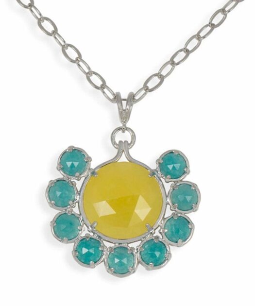 Colgante jade azul y amarillo de plata rodiada con cadena incluida